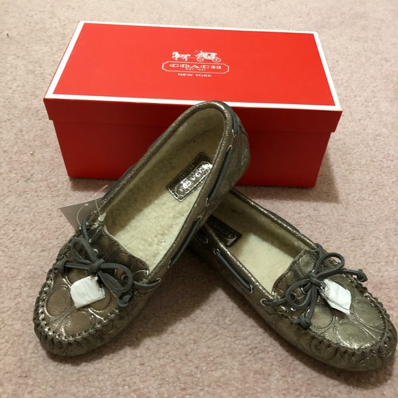 NWT Coach Metallic Suede Shearling Moccasin Sz 7 - Picture 1 of 8